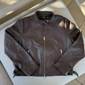 New Lauren Ralph Lauren Genuine Lamb Leather Jacket Brown XL